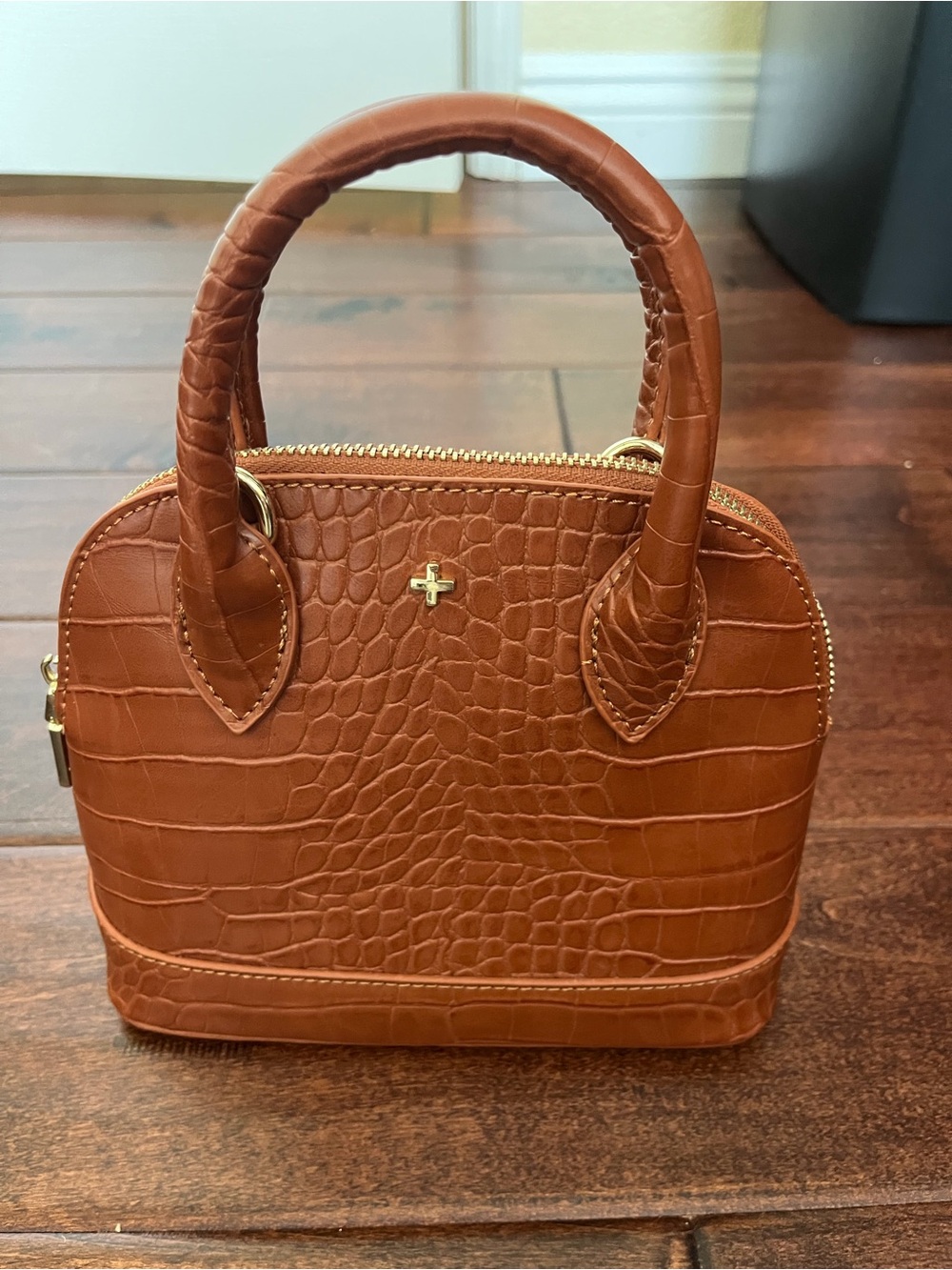 Peta + Jain Cognac Croc-Embossed Top-Handle Bag